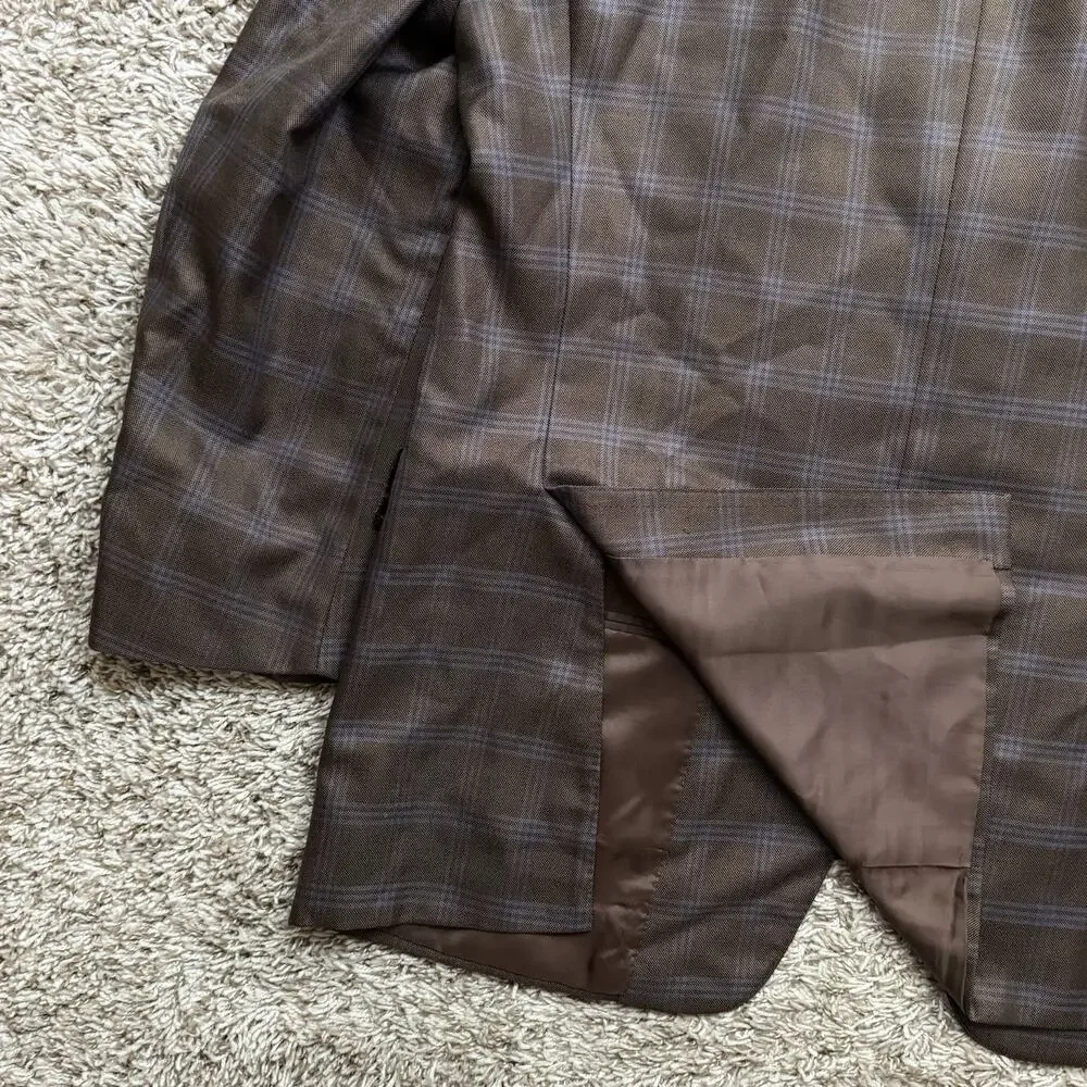 Canali Made In Italy Silk And Wool Brown Plaid Suit Jacket Size IT 52R / US 42R